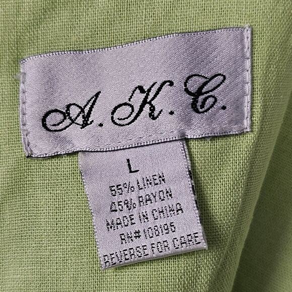 AKC VTG linen 2pc dress short sleeve jacket women's size L lime green dragon fly - Picture 9 of 16